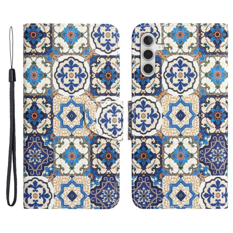 Capa De Couro Para Samsung Galaxy A34 5G De Cordão Strappy Patchwork