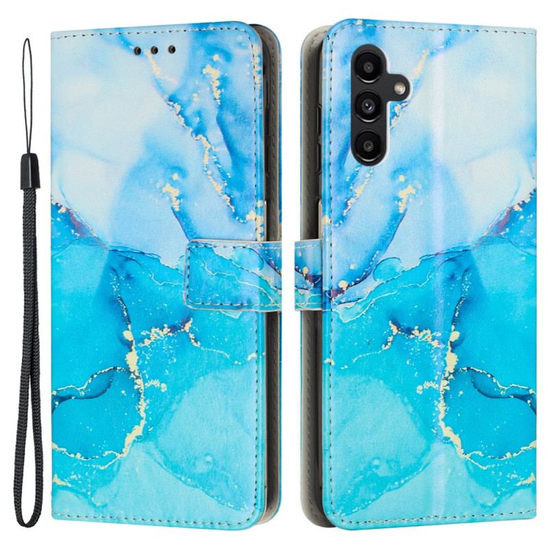 Capa De Couro Para Samsung Galaxy A34 5G De Cordão Tira De Mármore