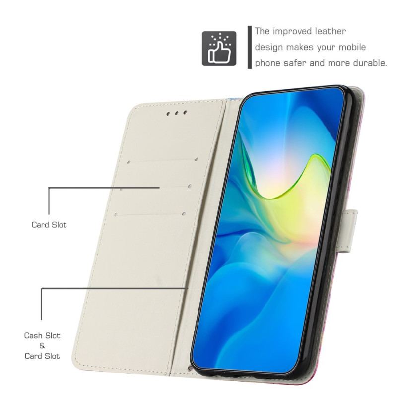 Capa De Couro Para Samsung Galaxy A34 5G De Cordão Tira De Mármore