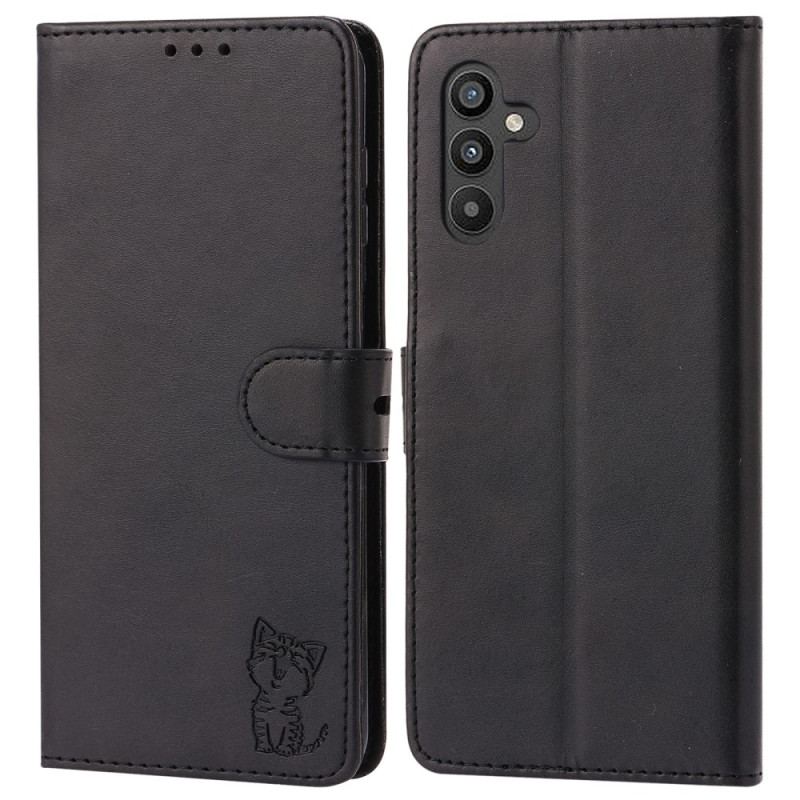 Capa De Couro Para Samsung Galaxy A34 5G Gatinho