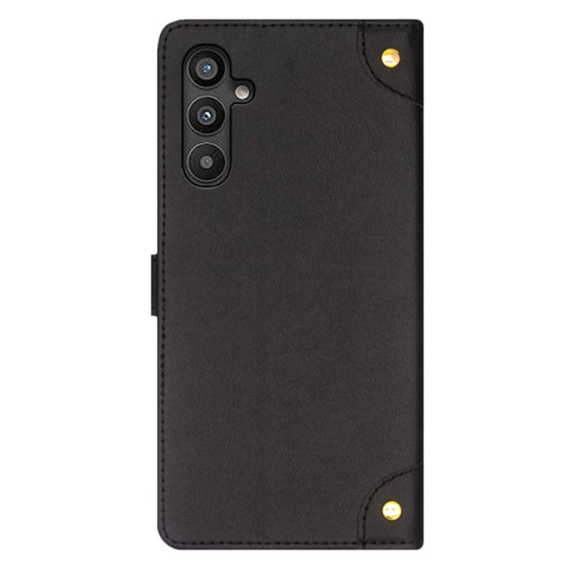 Capa De Couro Para Samsung Galaxy A34 5G Rebites E Cinta Idewei