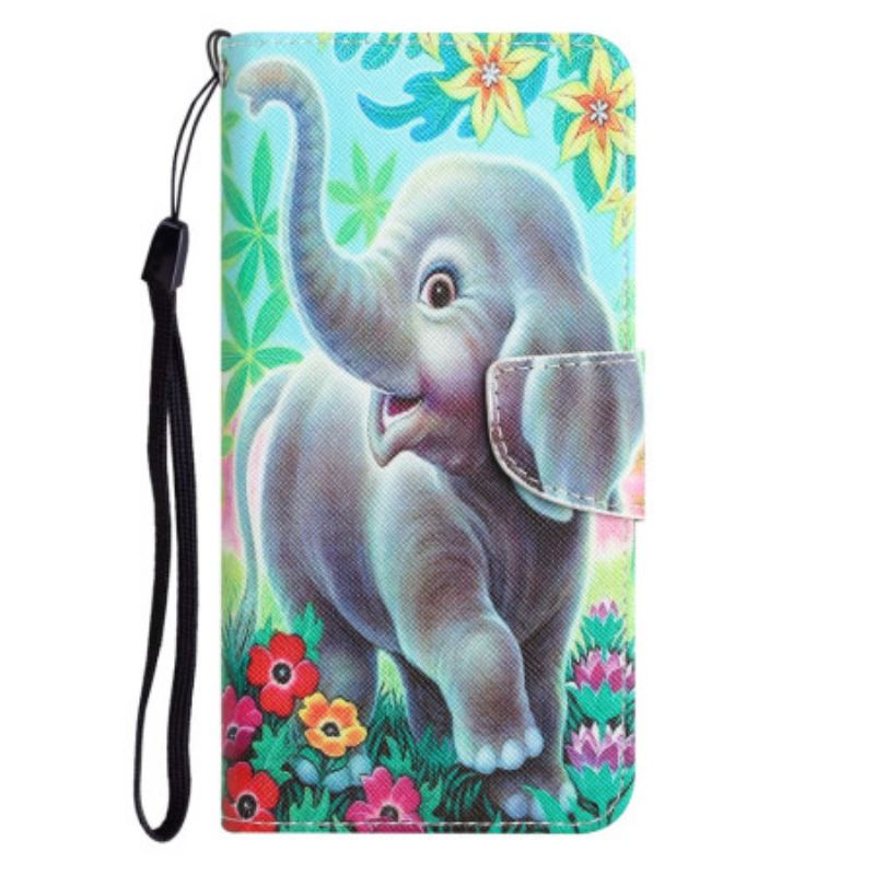 Capa Em Pele Para Samsung Galaxy A34 5G De Cordão Elefante Feliz Em Tanga