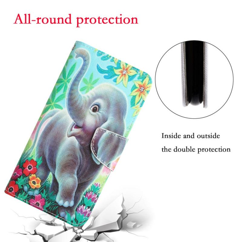 Capa Em Pele Para Samsung Galaxy A34 5G De Cordão Elefante Feliz Em Tanga