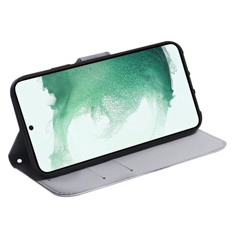 Capa Em Pele Para Samsung Galaxy A34 5G De Cordão Strappy Aquarela Lobo