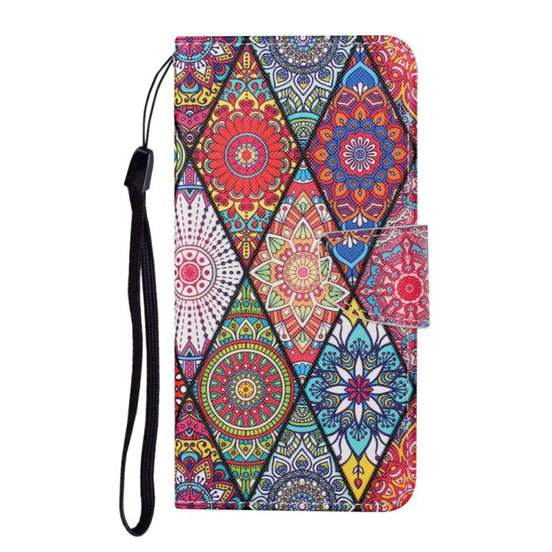 Capa Em Pele Para Samsung Galaxy A34 5G De Cordão Strappy Patchwork