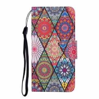 Capa Em Pele Para Samsung Galaxy A34 5G De Cordão Strappy Patchwork