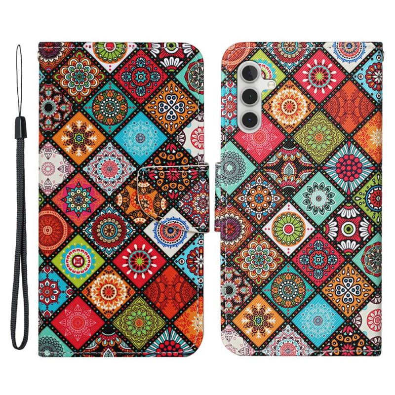 Capa Em Pele Para Samsung Galaxy A34 5G De Cordão Strappy Patchwork