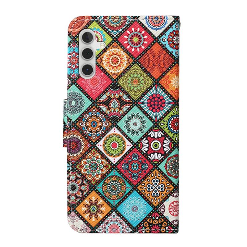 Capa Em Pele Para Samsung Galaxy A34 5G De Cordão Strappy Patchwork