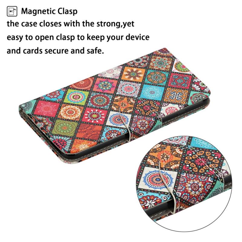 Capa Em Pele Para Samsung Galaxy A34 5G De Cordão Strappy Patchwork