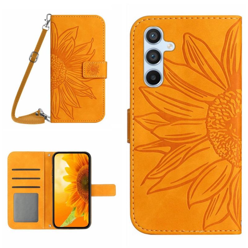 Capa Flip Para Samsung Galaxy A34 5G Alça Girassol