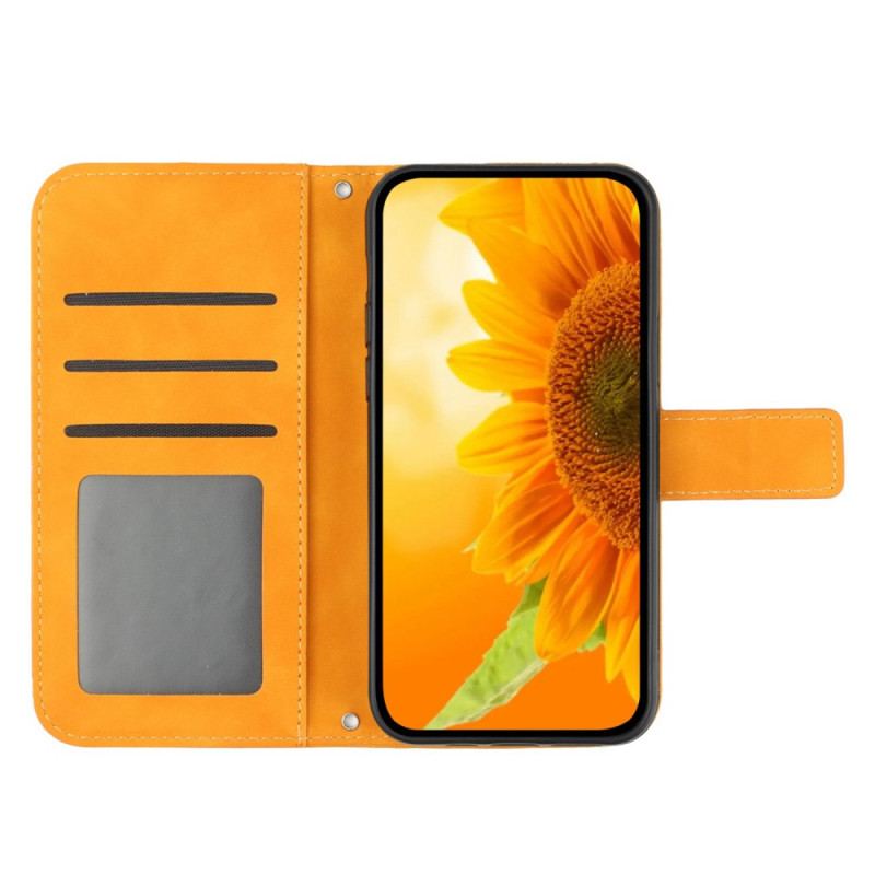 Capa Flip Para Samsung Galaxy A34 5G Alça Girassol