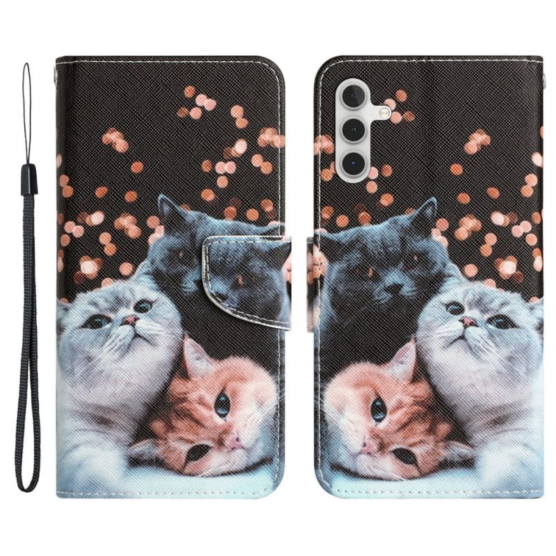 Capa Flip Para Samsung Galaxy A34 5G De Cordão Apenas Gatos Tangas