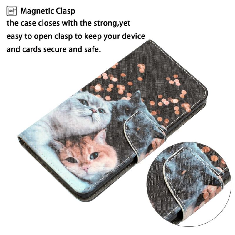 Capa Flip Para Samsung Galaxy A34 5G De Cordão Apenas Gatos Tangas