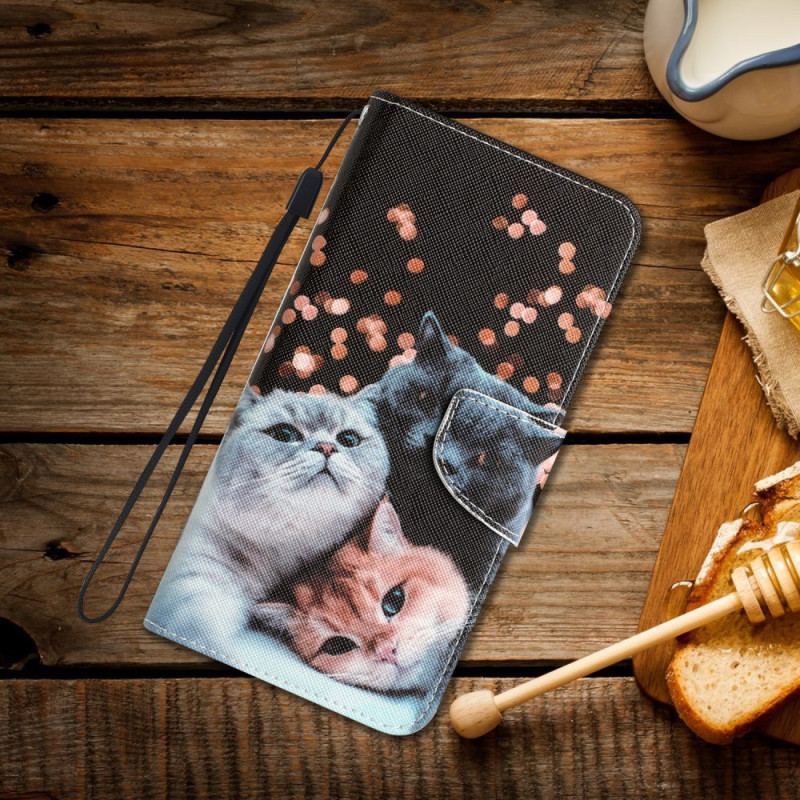 Capa Flip Para Samsung Galaxy A34 5G De Cordão Apenas Gatos Tangas