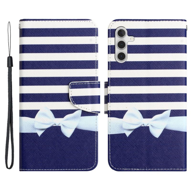 Capa Flip Para Samsung Galaxy A34 5G De Cordão Cinta Marinha