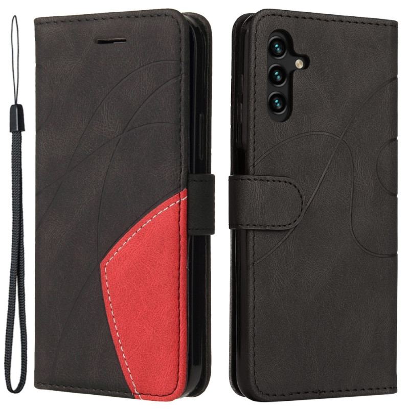 Capa Flip Para Samsung Galaxy A34 5G De Cordão Correia De Dois Tons