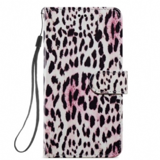 Capa Flip Para Samsung Galaxy A34 5G De Cordão Estampa De Leopardo Com Tiras