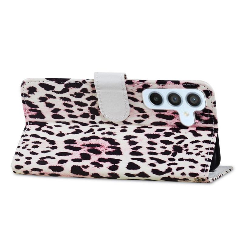 Capa Flip Para Samsung Galaxy A34 5G De Cordão Estampa De Leopardo Com Tiras