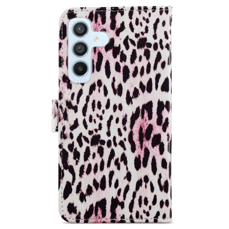 Capa Flip Para Samsung Galaxy A34 5G De Cordão Estampa De Leopardo Com Tiras