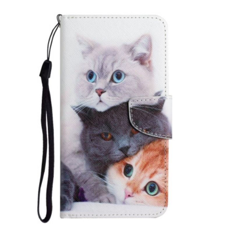 Capa Flip Para Samsung Galaxy A34 5G De Cordão Família De Gatos Strappy