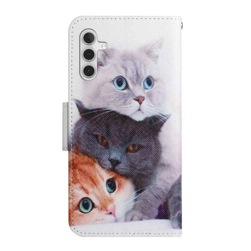 Capa Flip Para Samsung Galaxy A34 5G De Cordão Família De Gatos Strappy