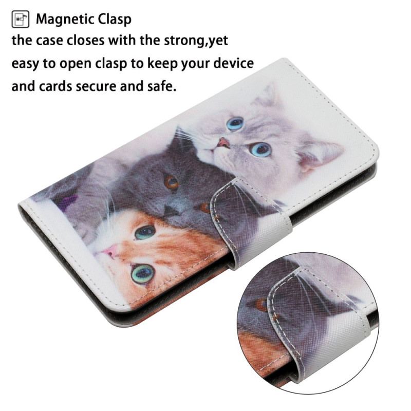 Capa Flip Para Samsung Galaxy A34 5G De Cordão Família De Gatos Strappy