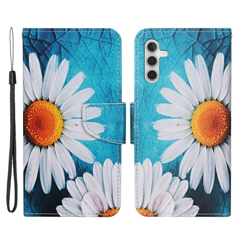 Capa Flip Para Samsung Galaxy A34 5G De Cordão Fio Dental Margaridas