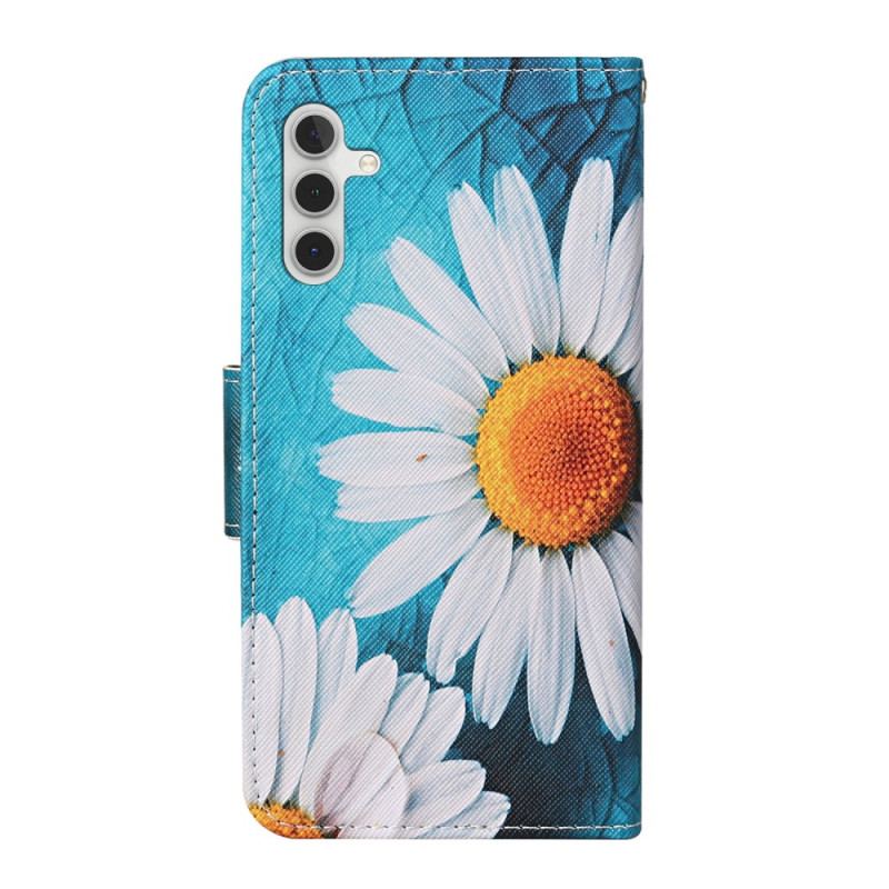 Capa Flip Para Samsung Galaxy A34 5G De Cordão Fio Dental Margaridas