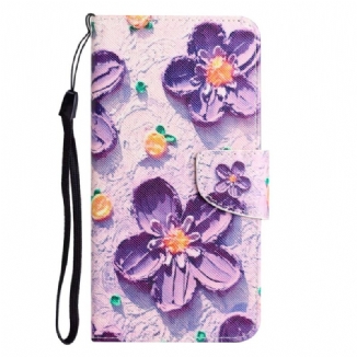 Capa Flip Para Samsung Galaxy A34 5G De Cordão Lindas Flores De Tiras