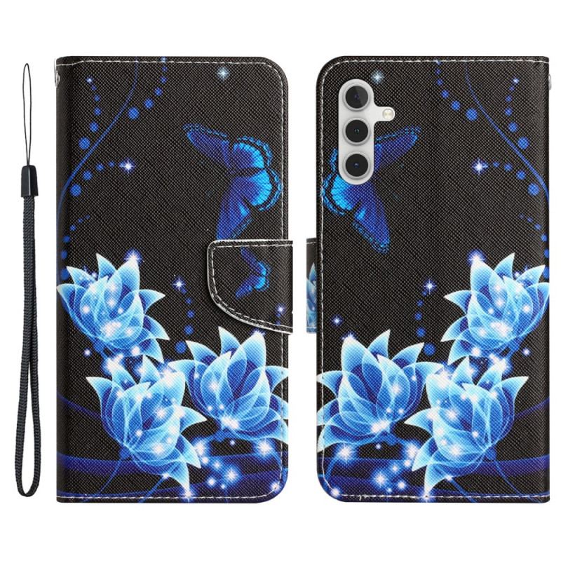 Capa Flip Para Samsung Galaxy A34 5G De Cordão Lindas Flores De Tiras