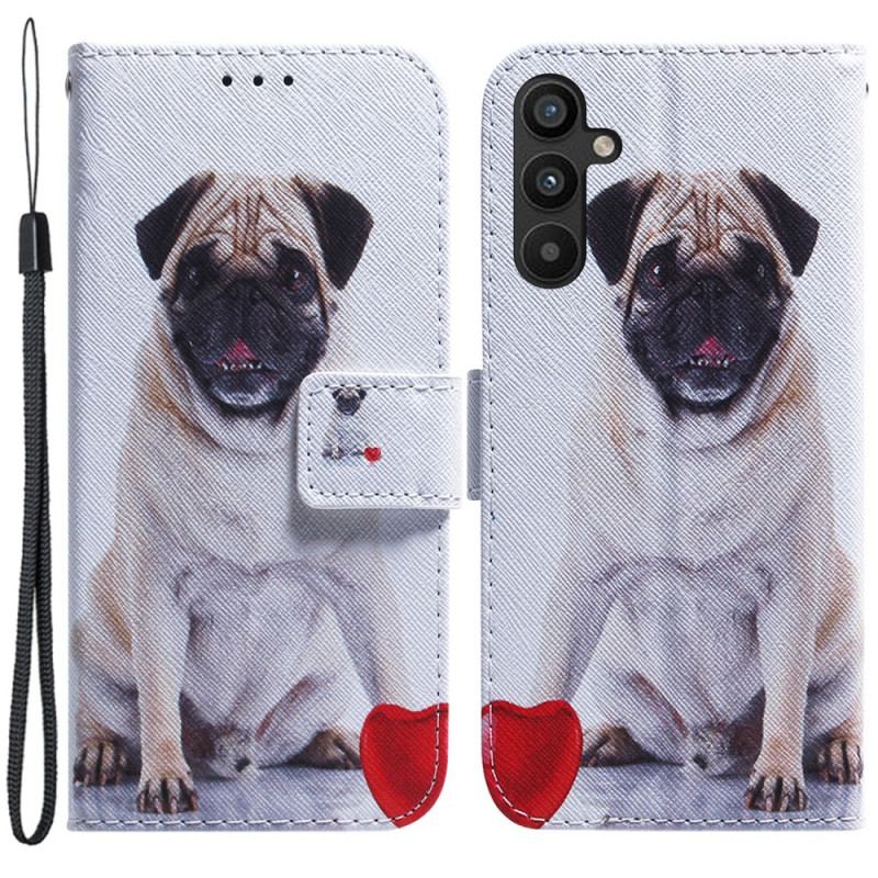 Capa Flip Para Samsung Galaxy A34 5G De Cordão Pug Engraçado Com Alça