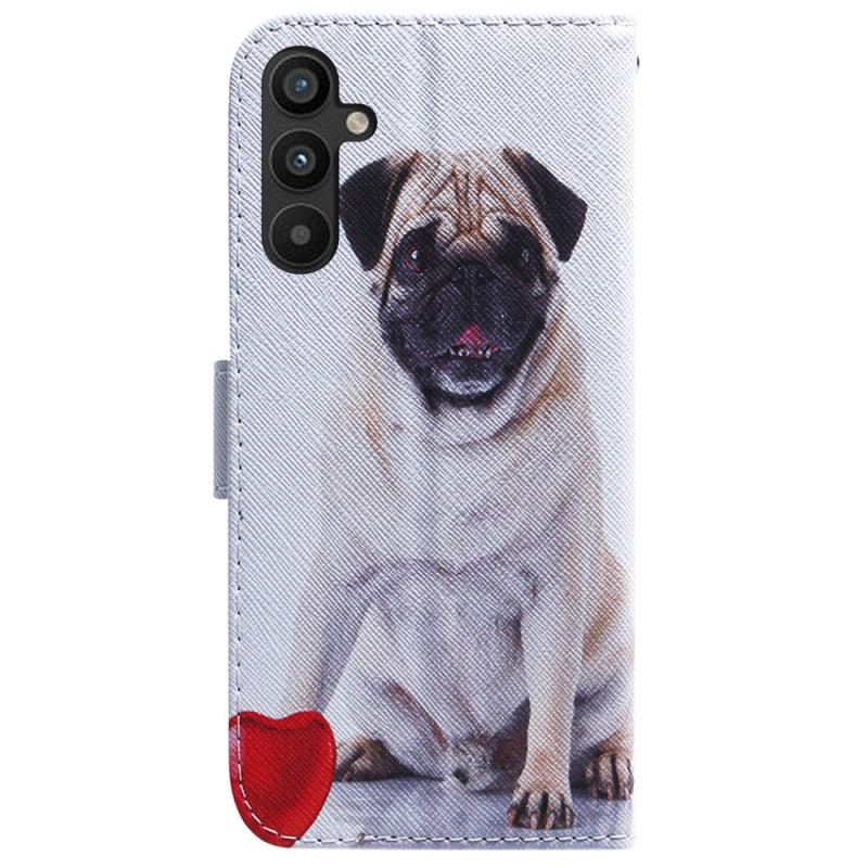 Capa Flip Para Samsung Galaxy A34 5G De Cordão Pug Engraçado Com Alça