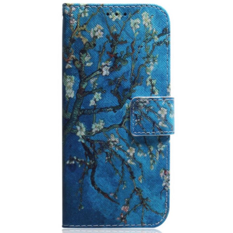 Capa Flip Para Samsung Galaxy A34 5G De Cordão Ramos De Flor De Alça