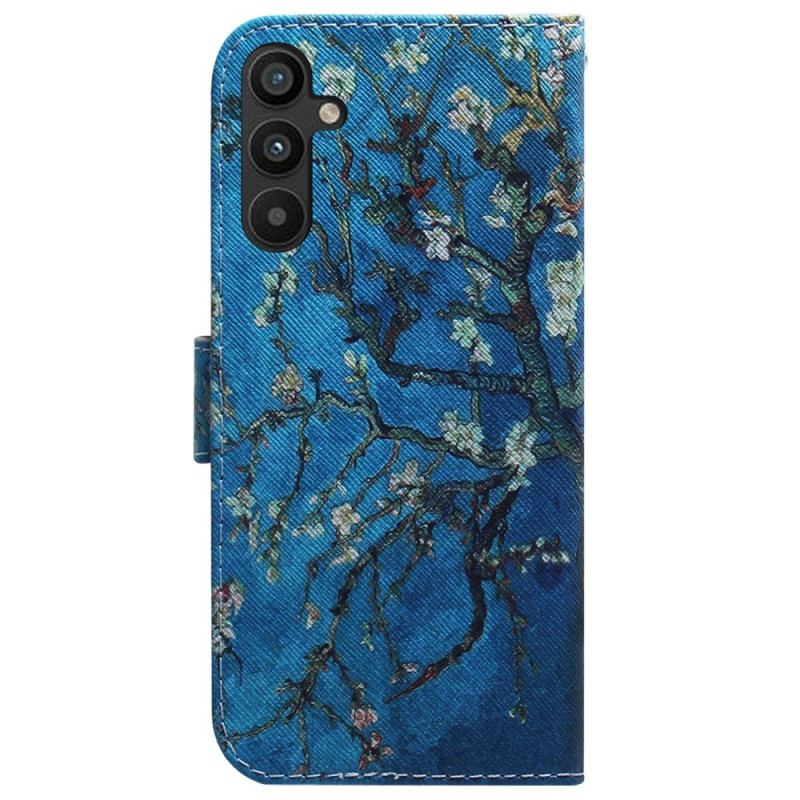 Capa Flip Para Samsung Galaxy A34 5G De Cordão Ramos De Flor De Alça