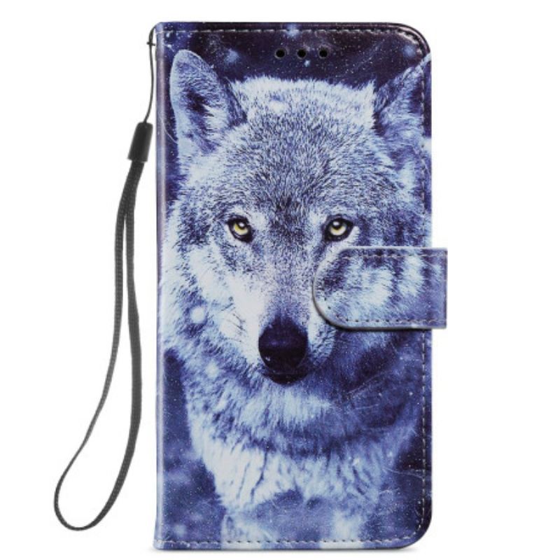 Capa Flip Para Samsung Galaxy A34 5G De Cordão Soberbo Lobo Em Strap