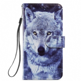 Capa Flip Para Samsung Galaxy A34 5G De Cordão Soberbo Lobo Em Strap