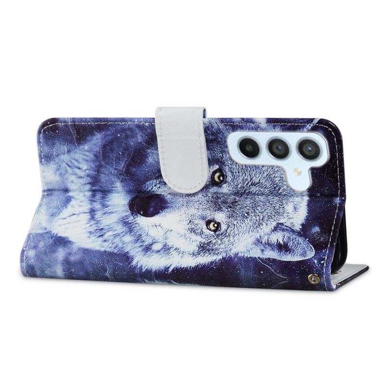 Capa Flip Para Samsung Galaxy A34 5G De Cordão Soberbo Lobo Em Strap