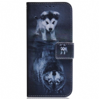 Capa Flip Para Samsung Galaxy A34 5G De Cordão Strappy Aquarela Lobo