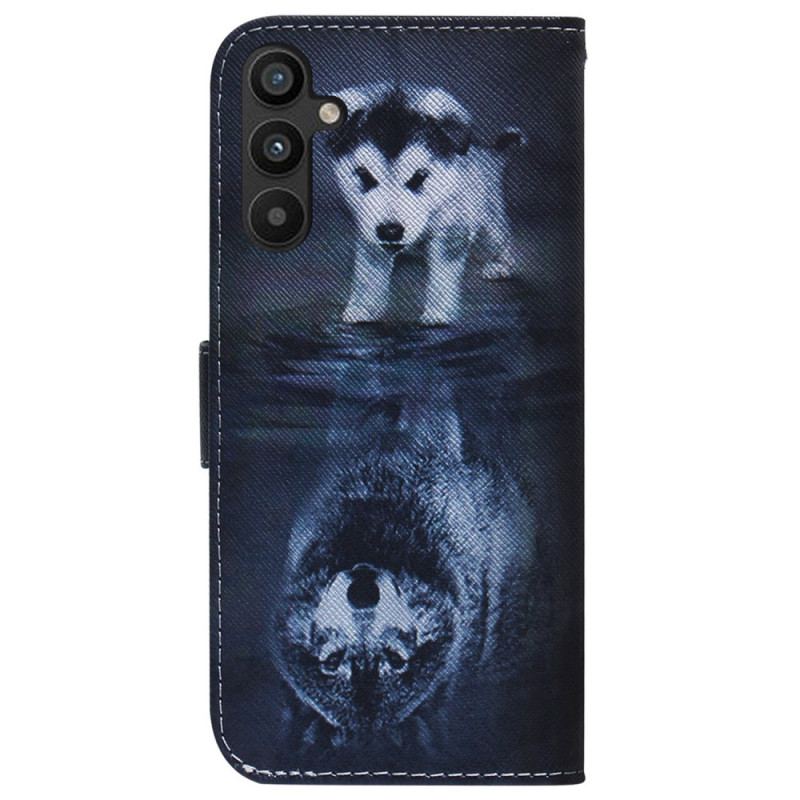 Capa Flip Para Samsung Galaxy A34 5G De Cordão Strappy Aquarela Lobo