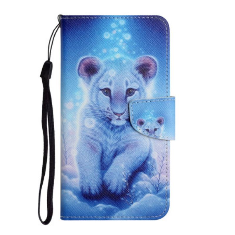 Capa Flip Para Samsung Galaxy A34 5G De Cordão Tira Tigre Branco