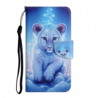 Capa Flip Para Samsung Galaxy A34 5G De Cordão Tira Tigre Branco