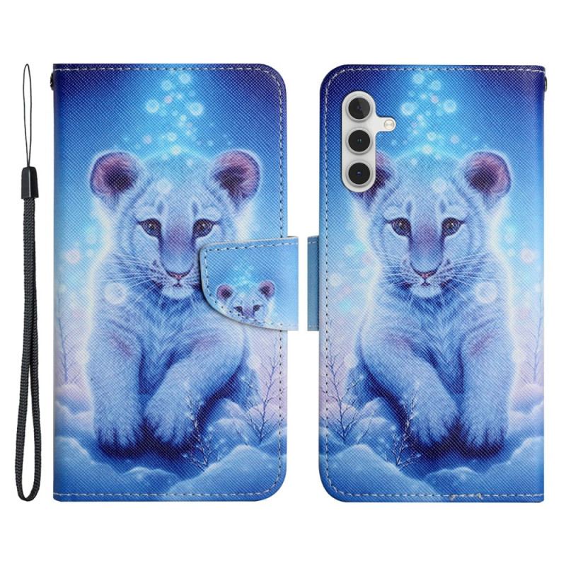 Capa Flip Para Samsung Galaxy A34 5G De Cordão Tira Tigre Branco