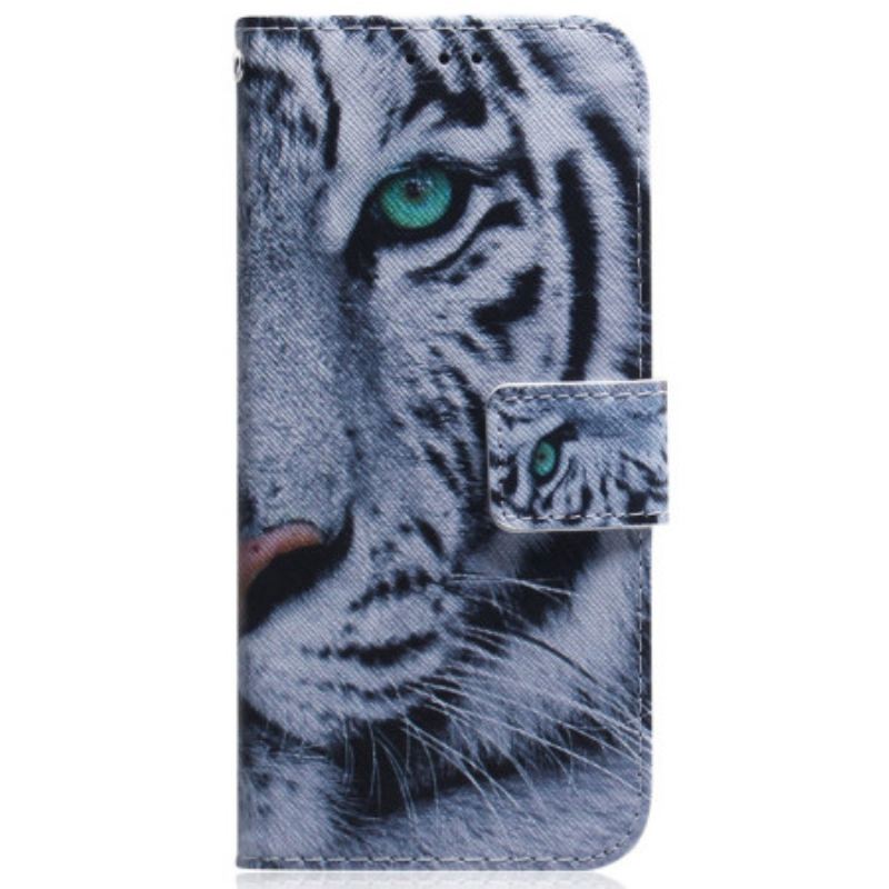 Capa Flip Para Samsung Galaxy A34 5G De Cordão Tira Tigre Branco