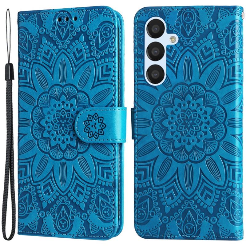 Capa Folio Para Samsung Galaxy A34 5G Mandala Sol Com Cordão