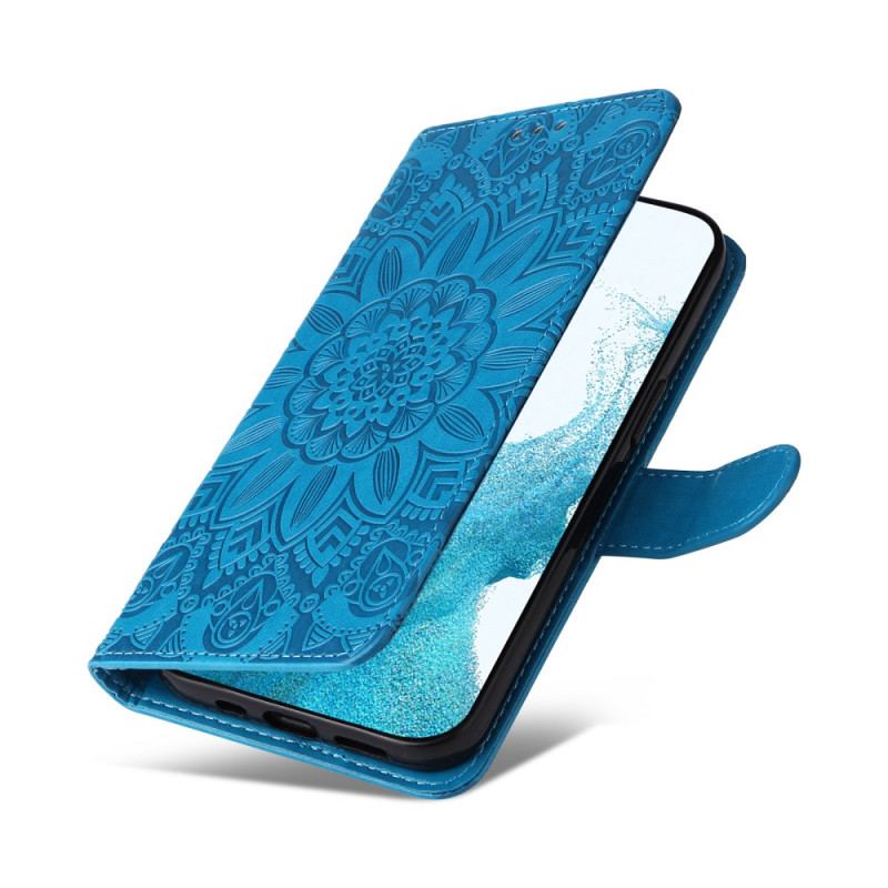 Capa Folio Para Samsung Galaxy A34 5G Mandala Sol Com Cordão