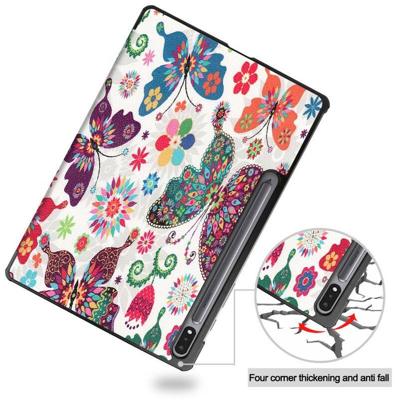 Capa De Celular Para Samsung Galaxy Tab S8 Plus / Tab S7 Plus Borboletas E Flores Aprimoradas