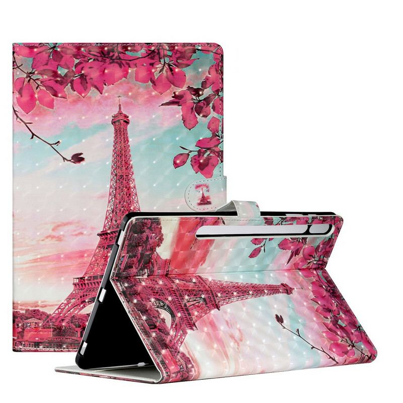 Capa De Couro Para Samsung Galaxy Tab S8 Plus / Tab S7 Plus Torre Eiffel Floral