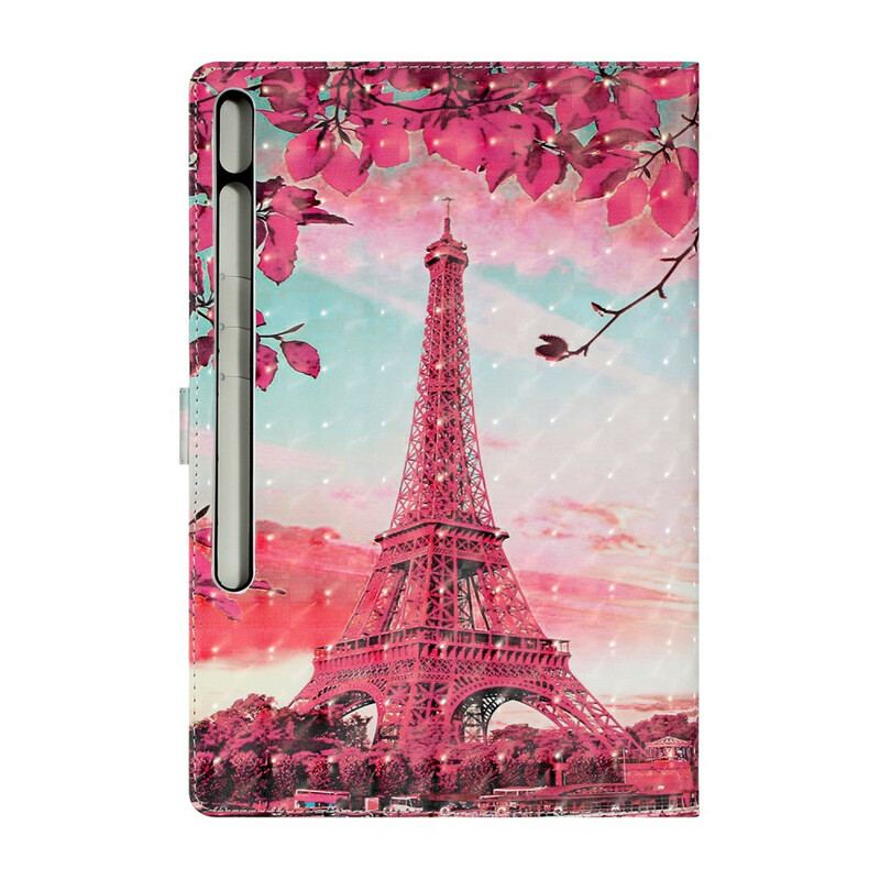 Capa De Couro Para Samsung Galaxy Tab S8 Plus / Tab S7 Plus Torre Eiffel Floral