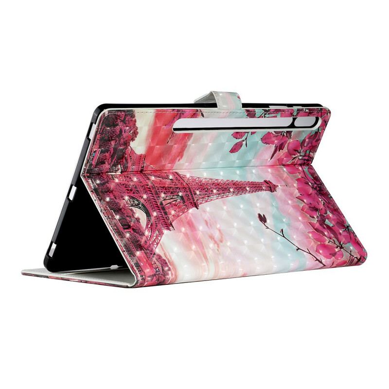 Capa De Couro Para Samsung Galaxy Tab S8 Plus / Tab S7 Plus Torre Eiffel Floral