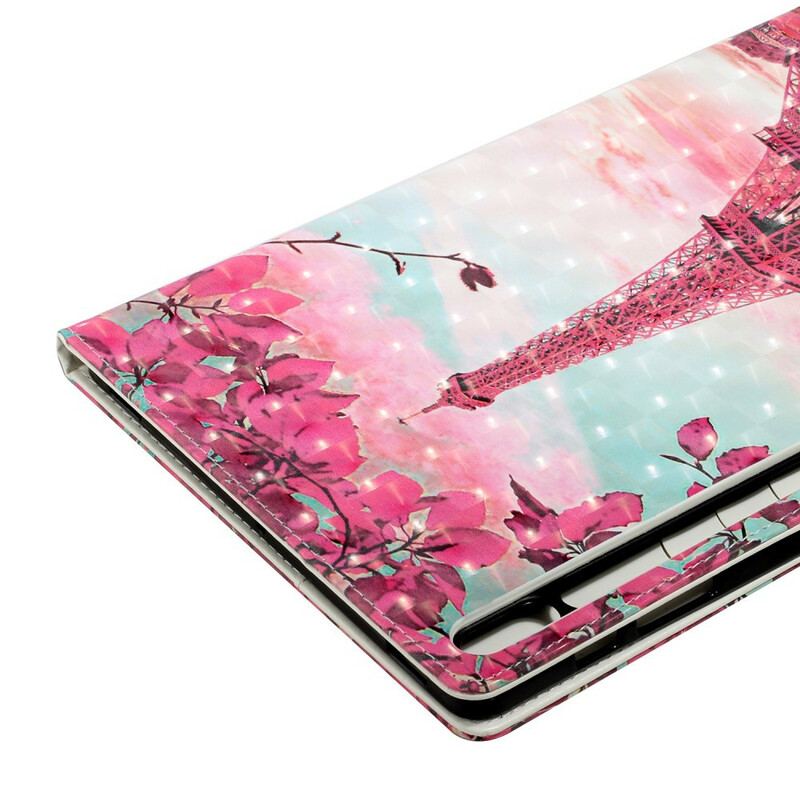 Capa De Couro Para Samsung Galaxy Tab S8 Plus / Tab S7 Plus Torre Eiffel Floral